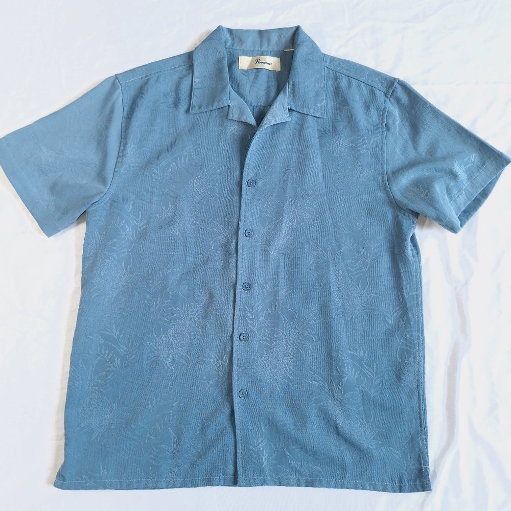 Penmans Vintage Mens Blue Pineapple Short Sleeve Button Up Hawaiian Shirt, Large
